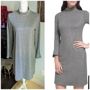 White House Black Market Medium Metallic Shimmer Gray Flutter Cuff Knit Dress